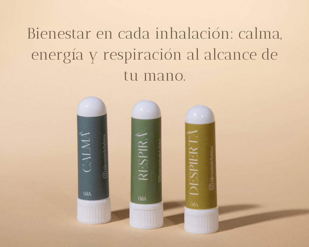 inhalador nasal con aceites esenciales para calma, respiración y energía, 100% natural y portátil