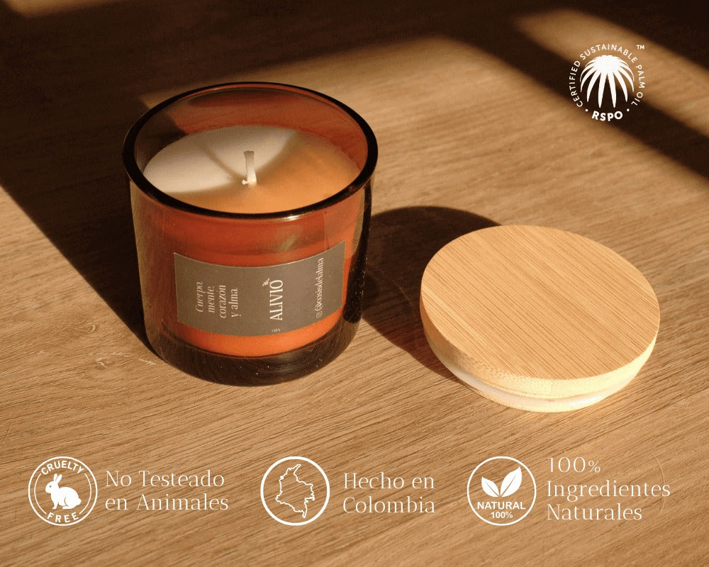 4 velas de masaje: Descansa, Alivio, Calma y Pasión. Aromaterapia 100% natural.